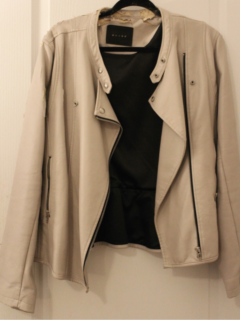 Women’s Light Beige Leather Moto Jacket— make it yours